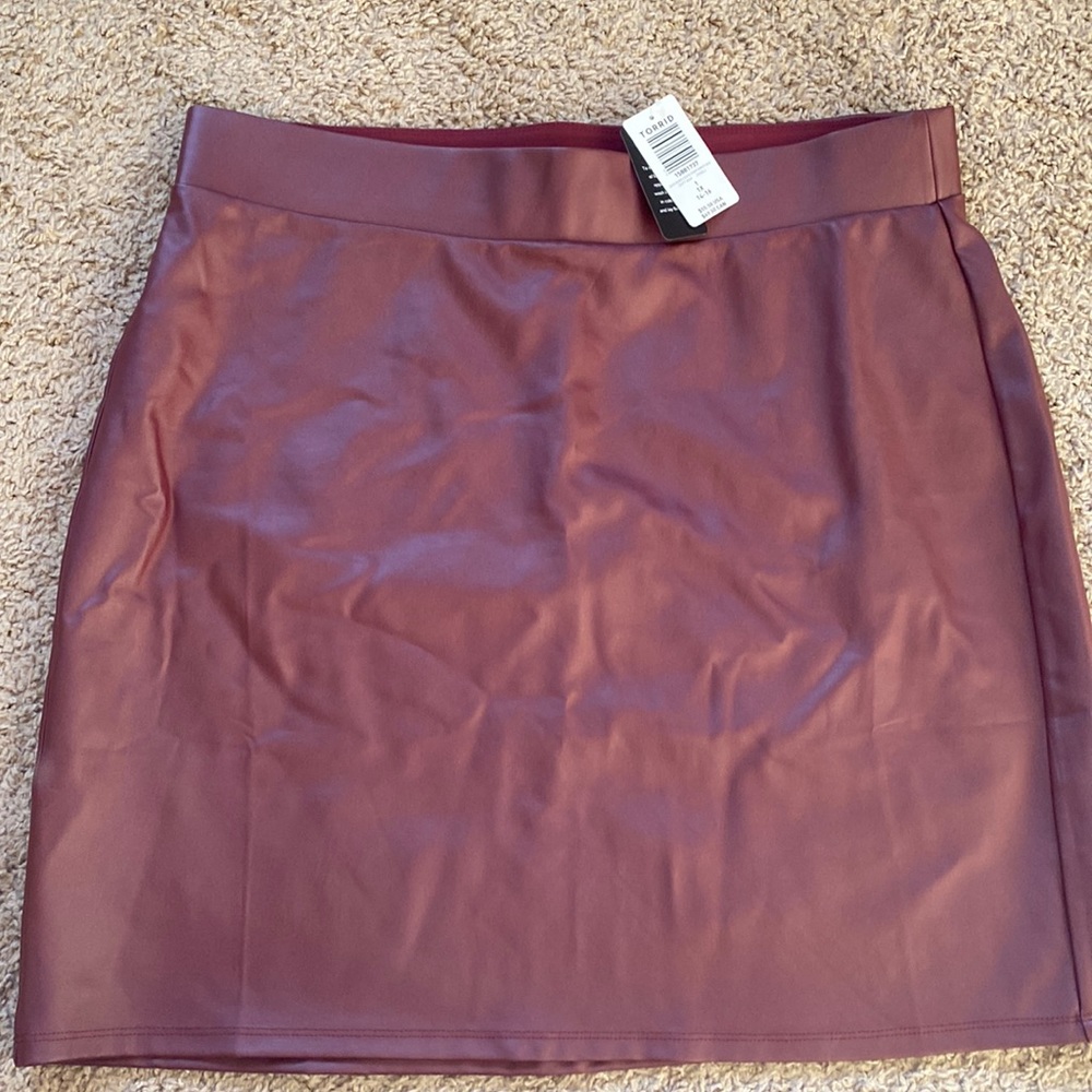 High Waist Mini Skirt - Coated Ponte Burgundy